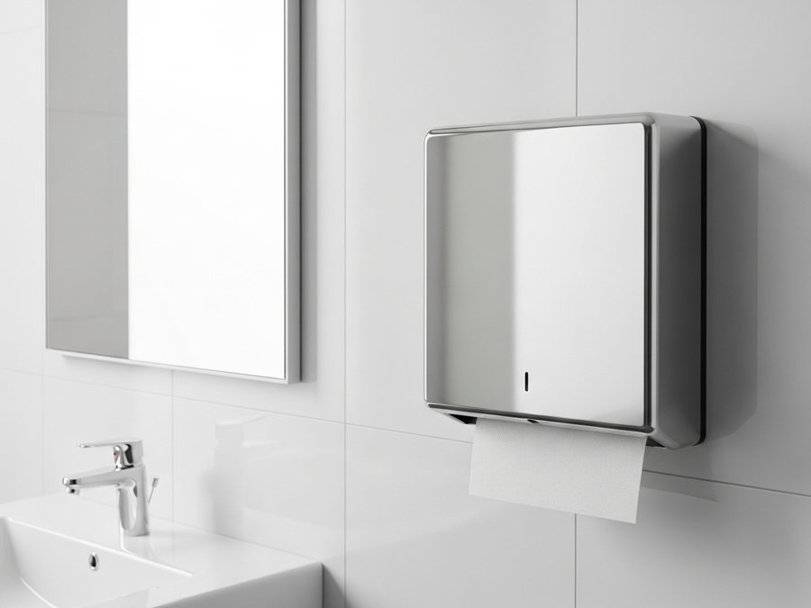Dispensador de toallas de papel en baño comercial